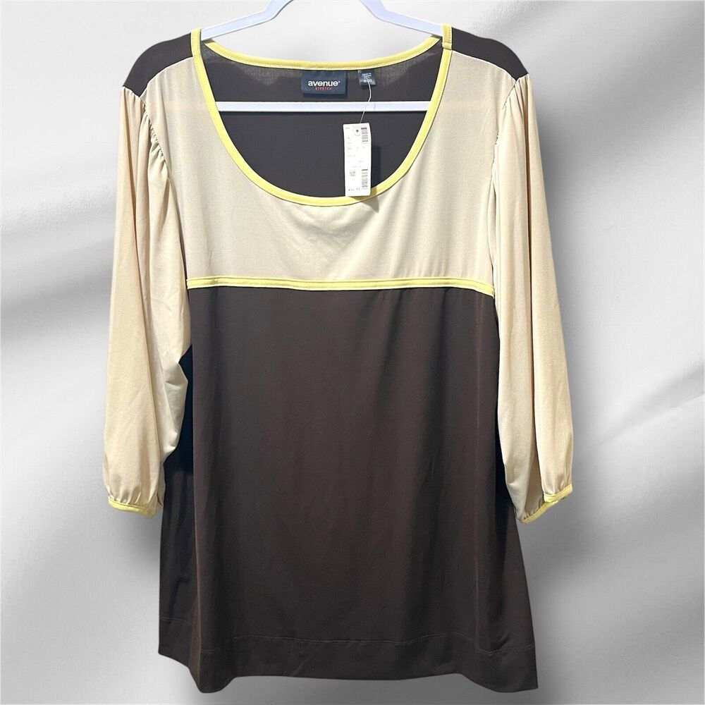 VTG Y2K Avenue Stretch Colorblock Top Plus Size 18 20 Brown Cream Retro NWT